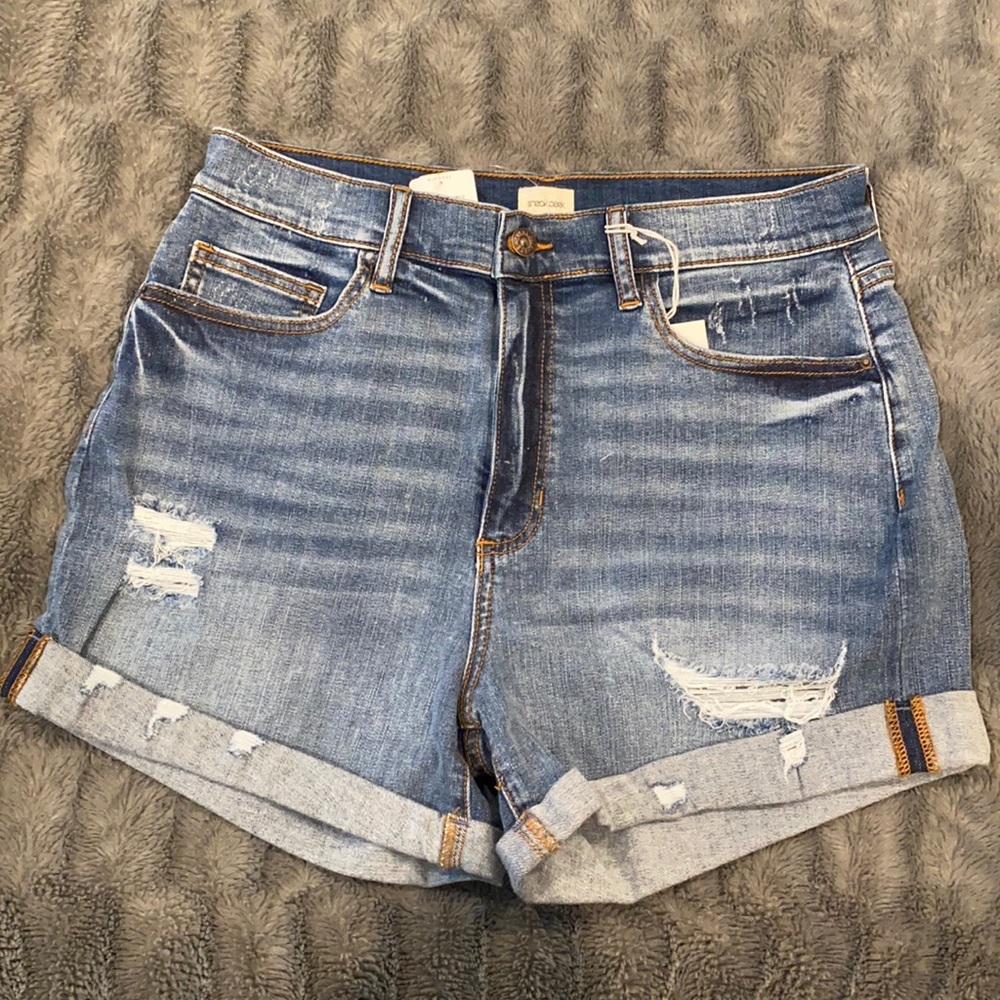 High Rise “Destructed Diva” Denim shorts.
